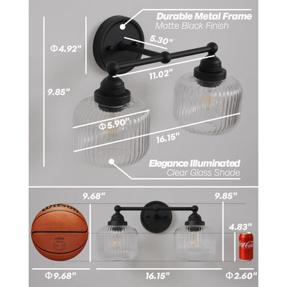 SongCiLT Vintage 2-Lights Clear Ribbed Glass Wall Sconce Lighting (INCLUDES 1 GLASS GLOBE INSTEAD OF2)