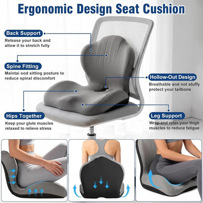 Car Seat Cushion Office Chair Cushion with Lumbar Support Pillow-GRAY