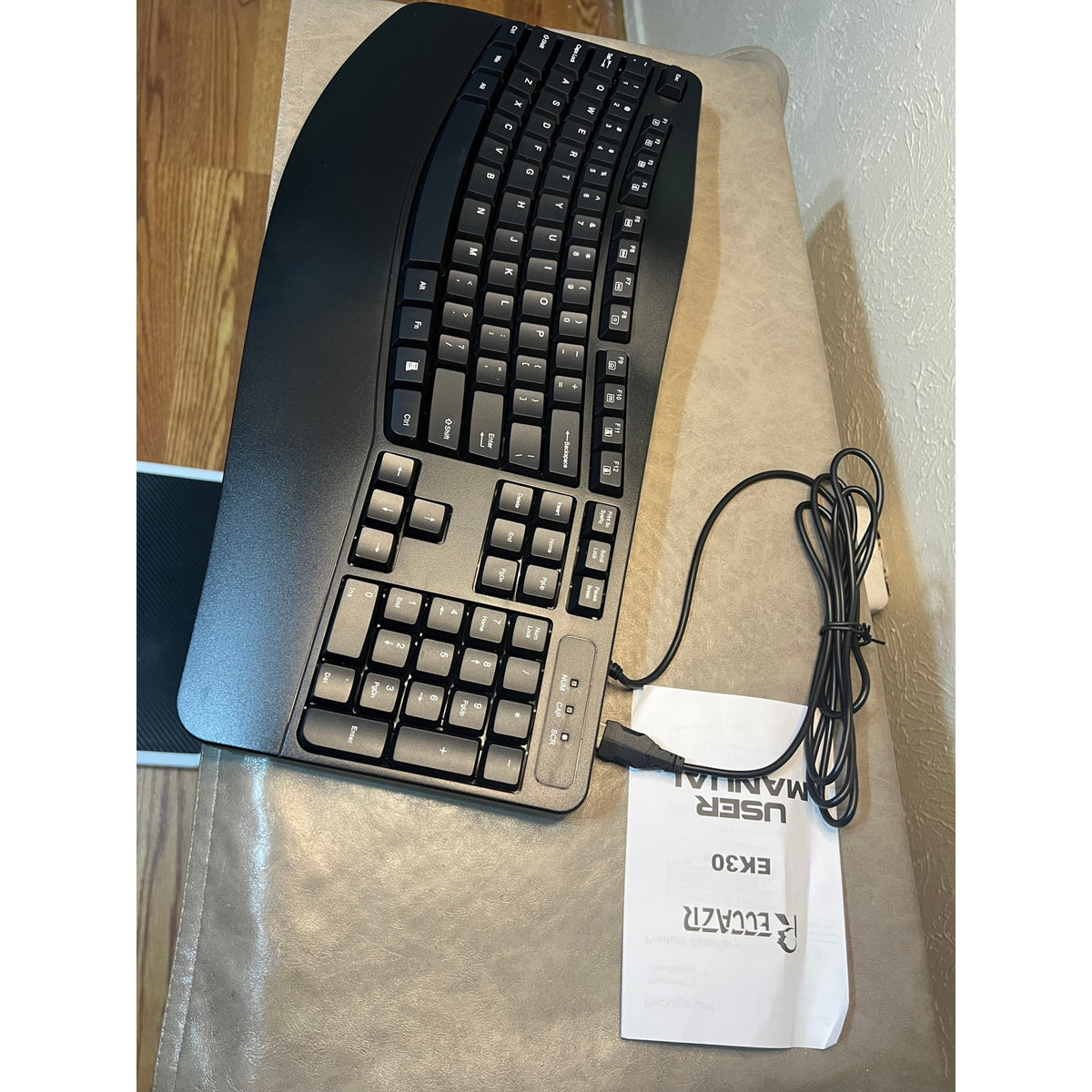 RECCAZR Ergonomic Keyboard, Wired Computer USB Keyboard with Wrist Rest,Black