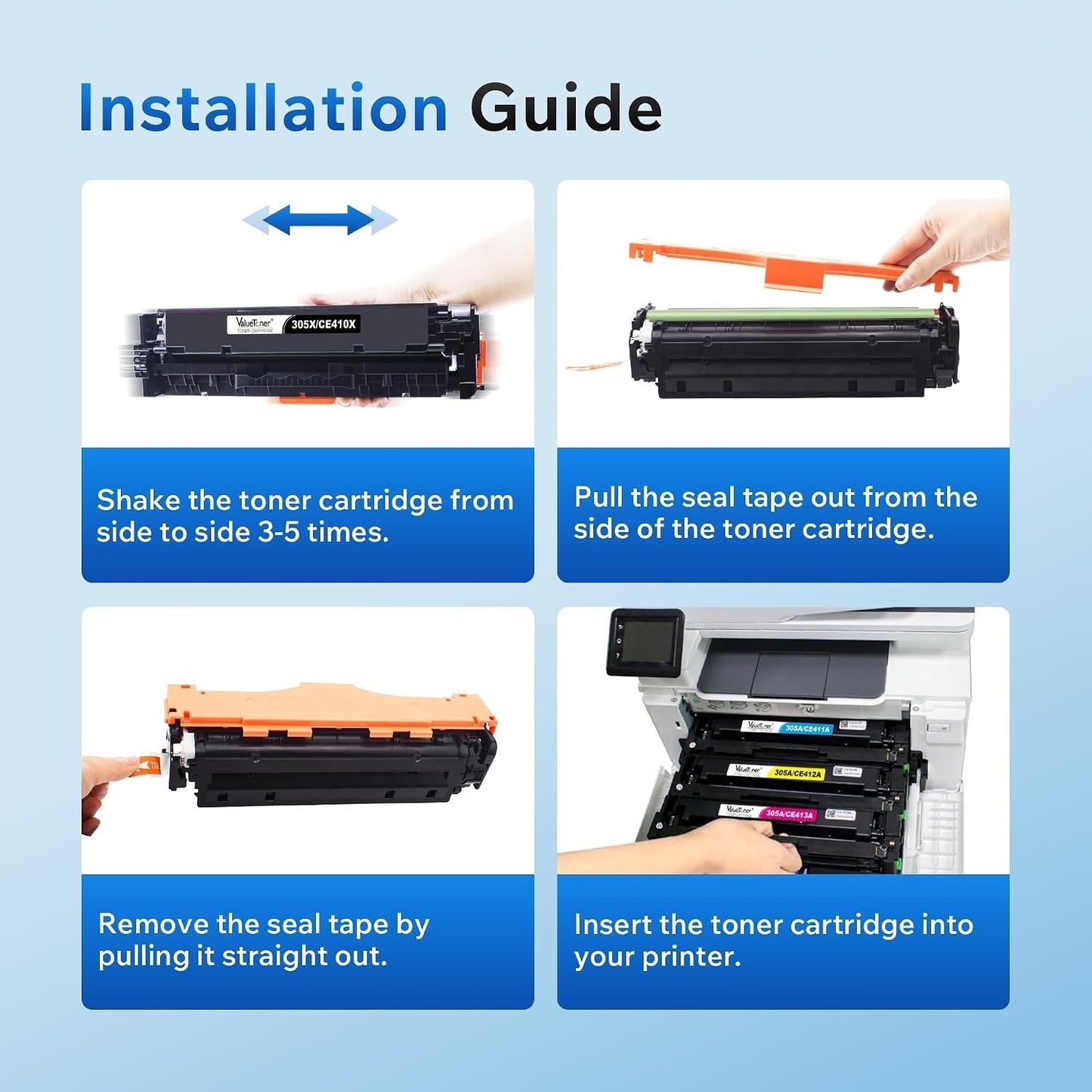 Valuetoner Remanufactured Toner Cartridge Replacement For HP 305A 305X CE410A CE410X CE411A CE412A CE413A For LaserJet Pro 400 M451dn M451nw M475dn M475dw M451dw M375nw (3-Black,Magenta, Yellow)