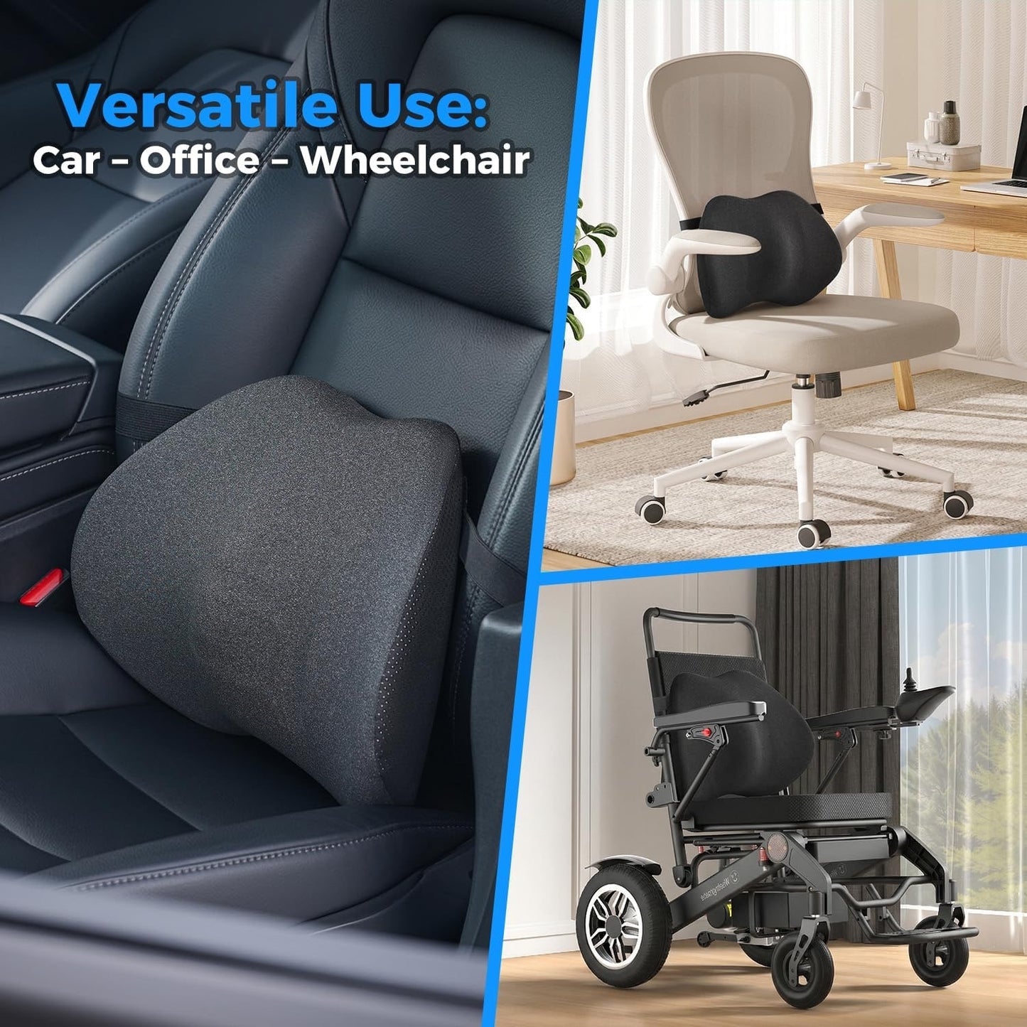 Lumbar Support Pillow For Car, Memory Foam Back Cushion For Lower Back Pain Relief, Ergonomic Car Seat Support With Breathable Airflow Channels For Driving, Office Chair, Wheelchair.