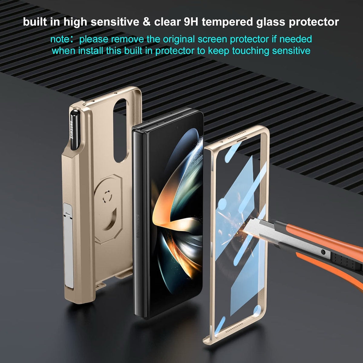 Libeagle Compatible With Samsung Galaxy Z Fold 4 Case Heavy Duty Protective-Gold
