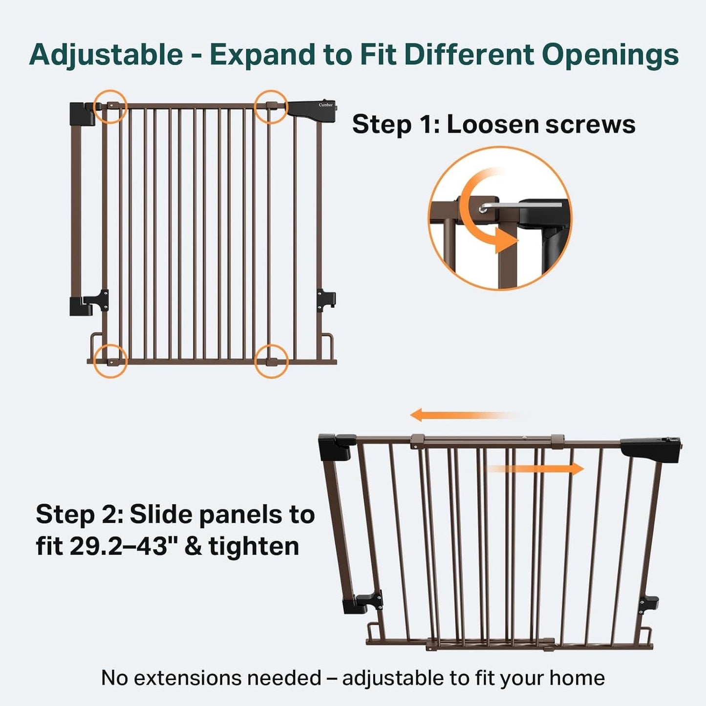 Cumbor 29.2–43" Baby Gate for Stairs, Hardware Mounted (Drill Required) (Brown)