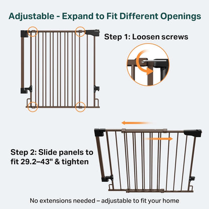 Cumbor 29.2–43" Baby Gate for Stairs, Hardware Mounted (Drill Required) (Brown)