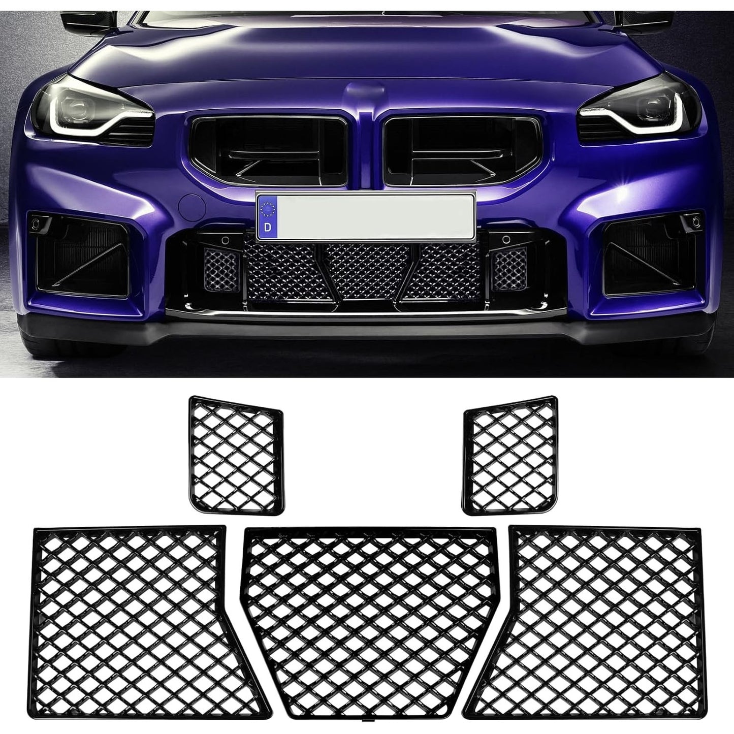 Jaronx Compatible With BMW M2 Front Bumper Lower Grille Mesh Guard(Glossy Black)
