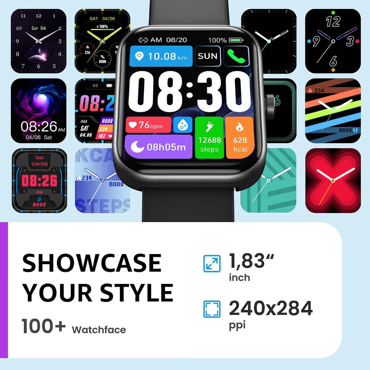 TOZO Smart Watch For Men Women For IPhone&Android, 1.83" Fitness Tracker-Black