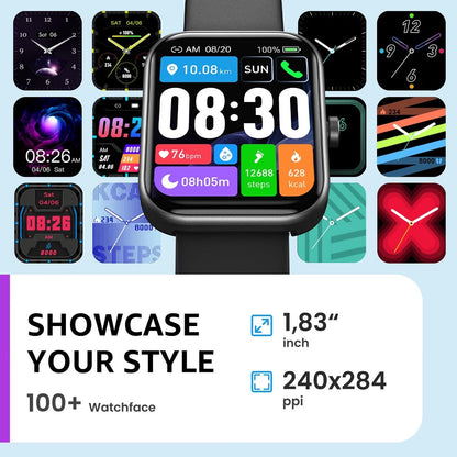 TOZO Smart Watch For Men Women For IPhone&Android, 1.83" Fitness Tracker-Black