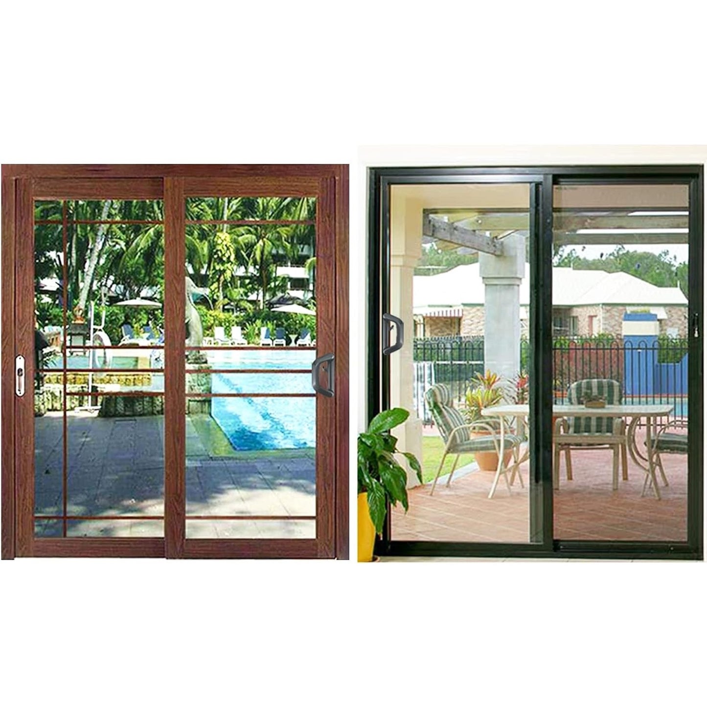 ALLYWASAI Sliding Patio Door Handle Set With Mortise Lock, Suitable For Sliding Glass Patio Door Thickness From 1.5in To 2in, 4-15/16" Screw Holes, Need To Drill, Reversible Design, Keyed, Black