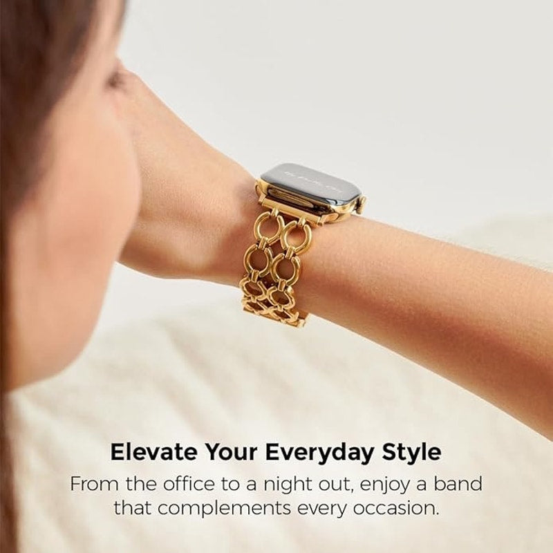 My Pretty Strap- Compatible Apple Watch Band - Stainless Steel IWatch Strap For Women - Adjustable Strap (5.3" - 7") - Series 1-10, SE & Ultra (38/40 41/42/44/45/49) - Gold Gemina.