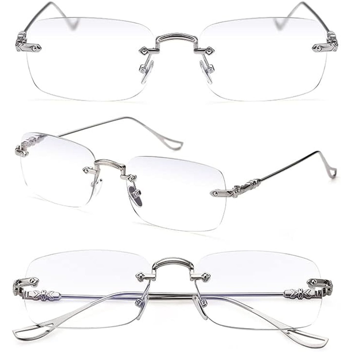 TERAISE 3Packs Frameless Metal Reading Glasses For Men/Women Blue Light Blocking