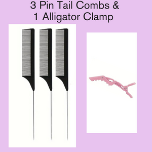 Pintail Stainless Steel Rat Tail Combs 3pcs Anti Static Heat Resistant Fine Tooth Sectioning Parting Styling Loc Comb with 1 Alligator Hair Clamp Haircare Heatless