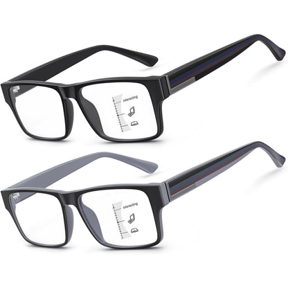 2 Pack Excellent Unbreakable Progressive Multifocus Reading Glasses For Men, TR90 Thick Frame Blue Light Blocking Glasses Anti UV/Eye Strain Computer Readers No-Line Multifocal Eyeglasses, 1.5x
