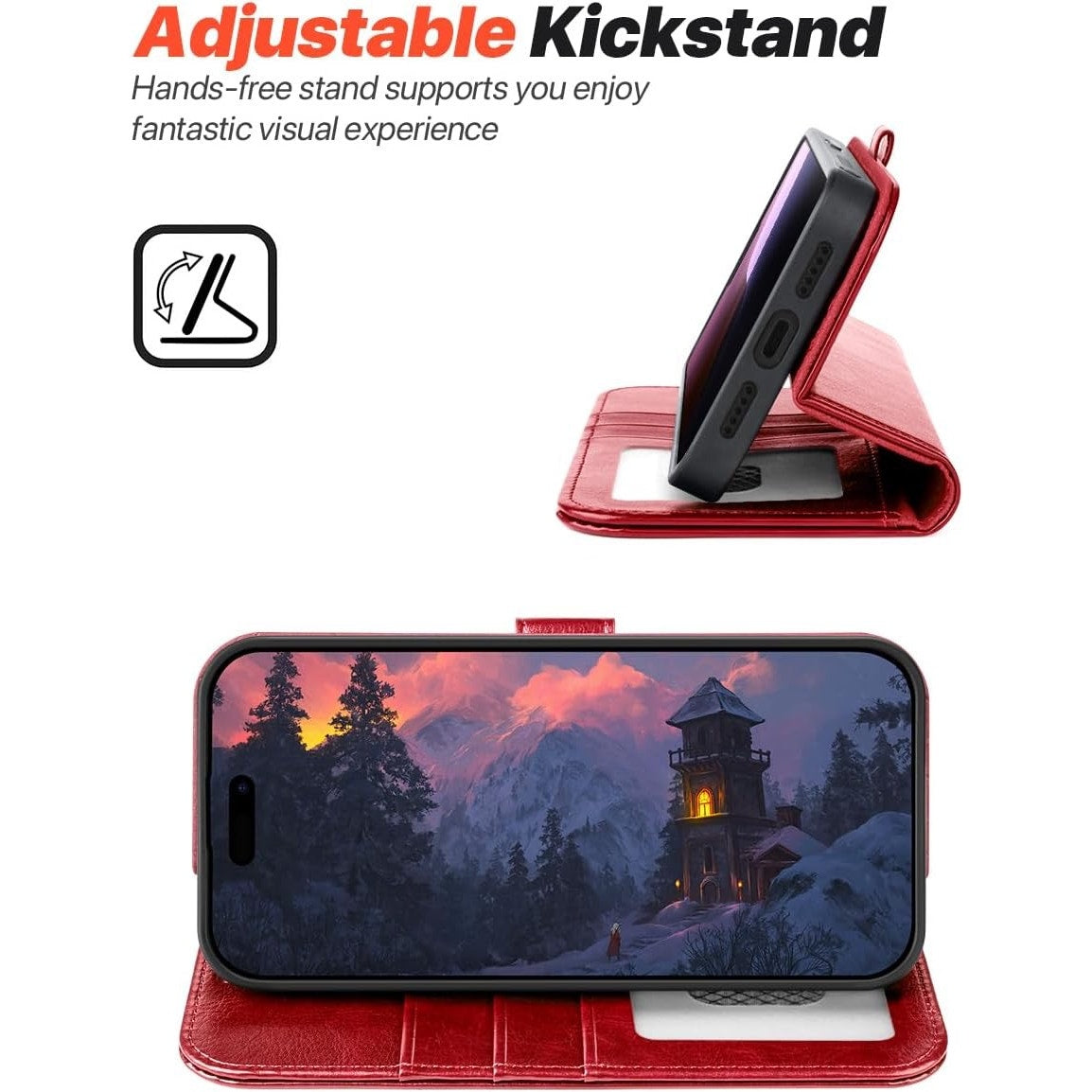 OCASE For IPhone 17 Pro Detachable Wallet Case With Card Holder, 2 In 1 PU Leather Flip Folio With RFID Blocking Stand Wrist Strap Shockproof Phone Cover 6.3 Inch 2025, Red