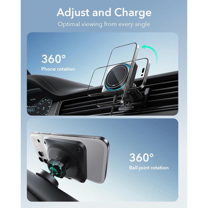 ESR For 15W MagSafe Car Mount Charger With CryoBoost, Phone Cooling MagSafe Car Charger, Air Vent/Dashboard Wireless Charging For IPhone 17/16/15/14/13/12, S25 Series, Pixel 10, Fast Charger