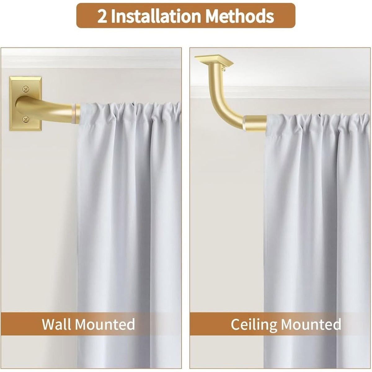 ZYRW Gold Curtain Rods, Room Darkening Rod For Windows 48 To 90 Inches-Gold