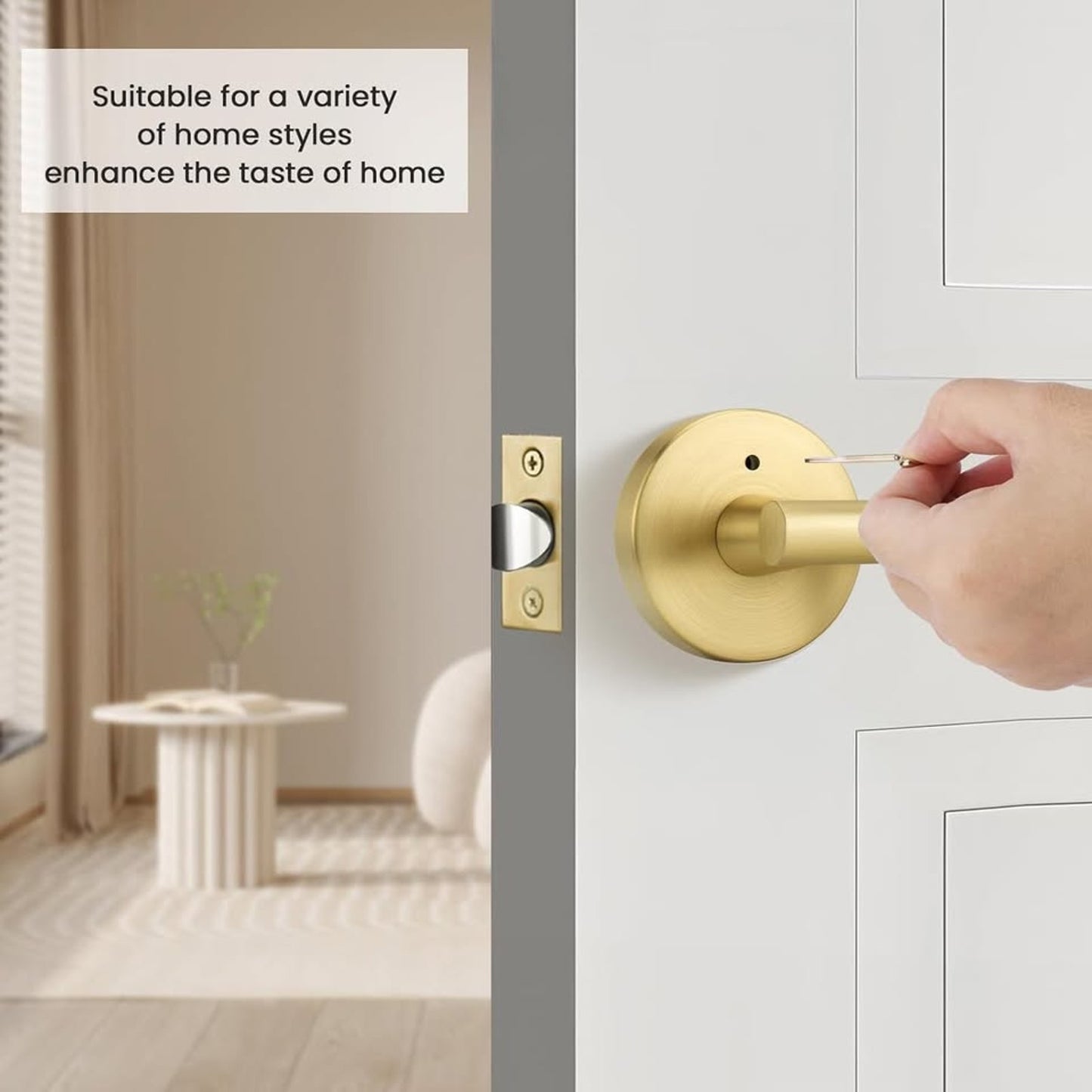 Goldenwarm 1 Pack Gold Door Handles Interior, Brushed Gold Privacy Lever Door