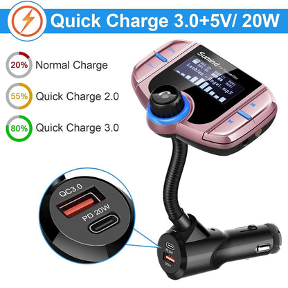 Upgraded Bluetooth FM Transmitter, Wireless Radio Adapter HandsFr(PD, Rose Gold)