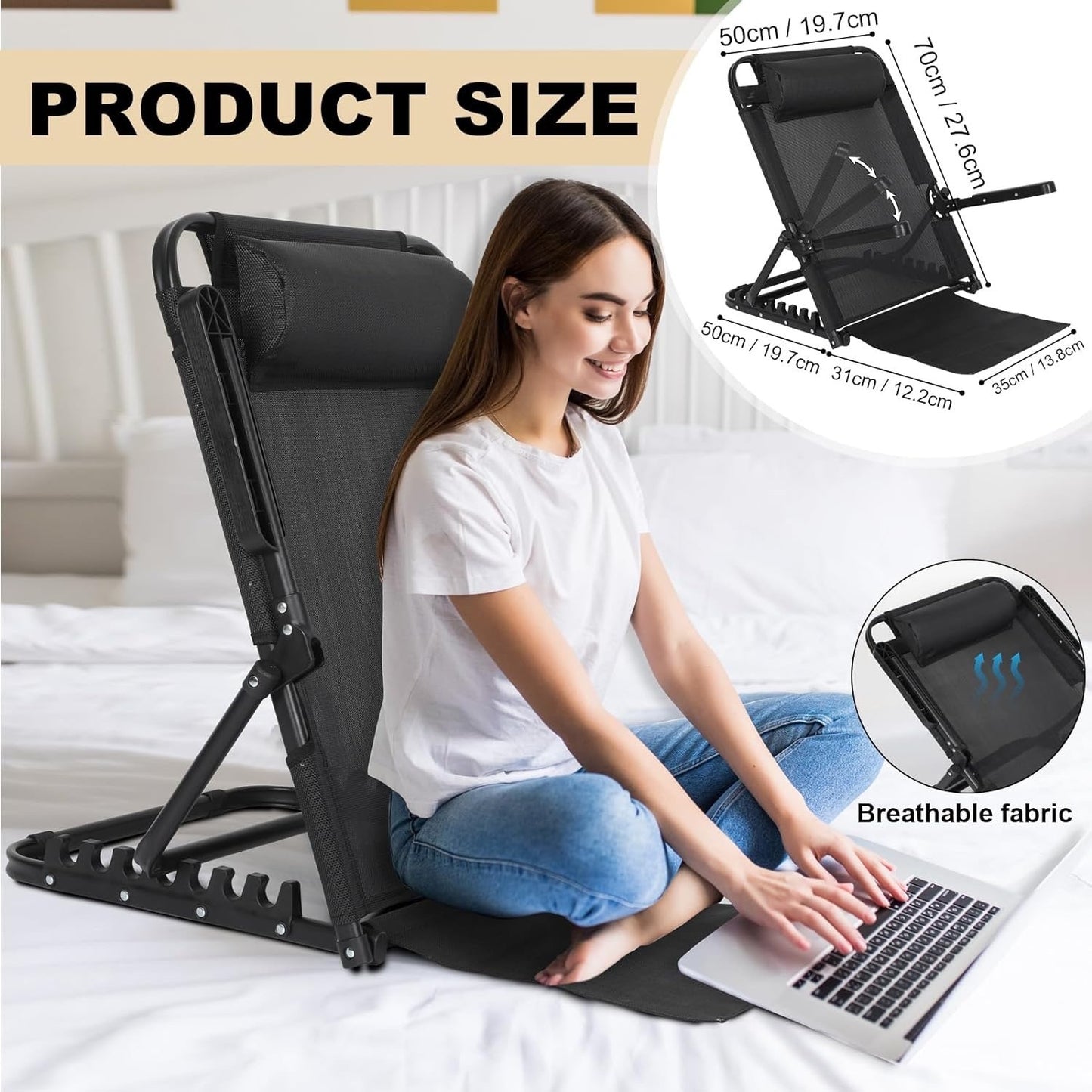 GlikCeil Adjustable Lifting Bed Backrest With Armrest Large Folding Bed Rest