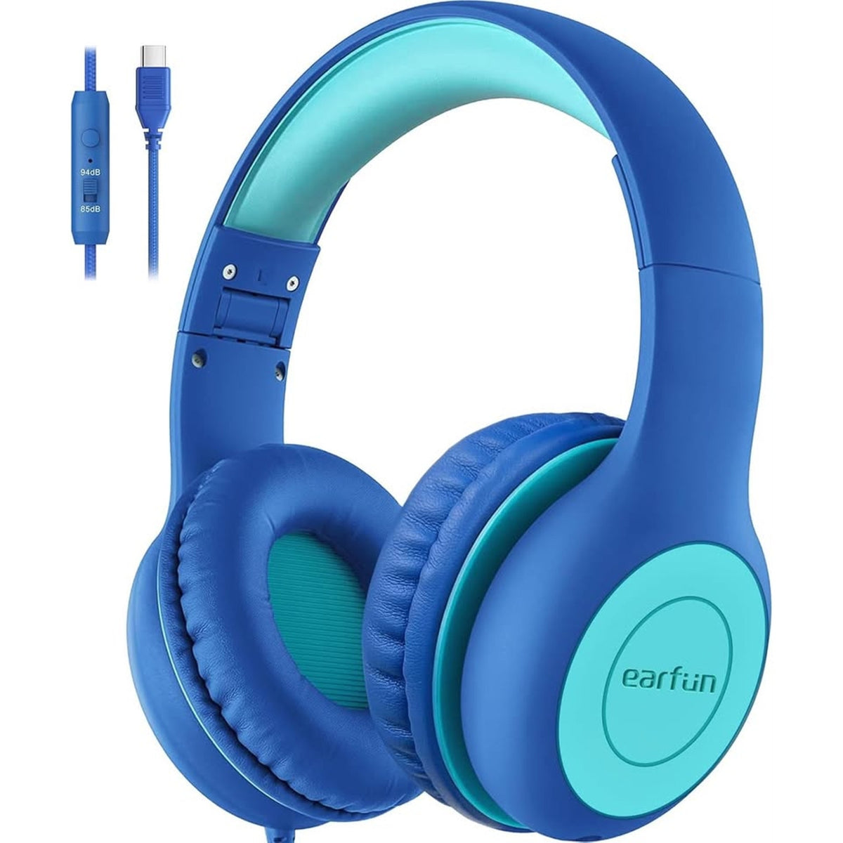 EarFun Kids Headphones Wired With Microphone, 85/94dB Volume Limit Headphon-Blue
