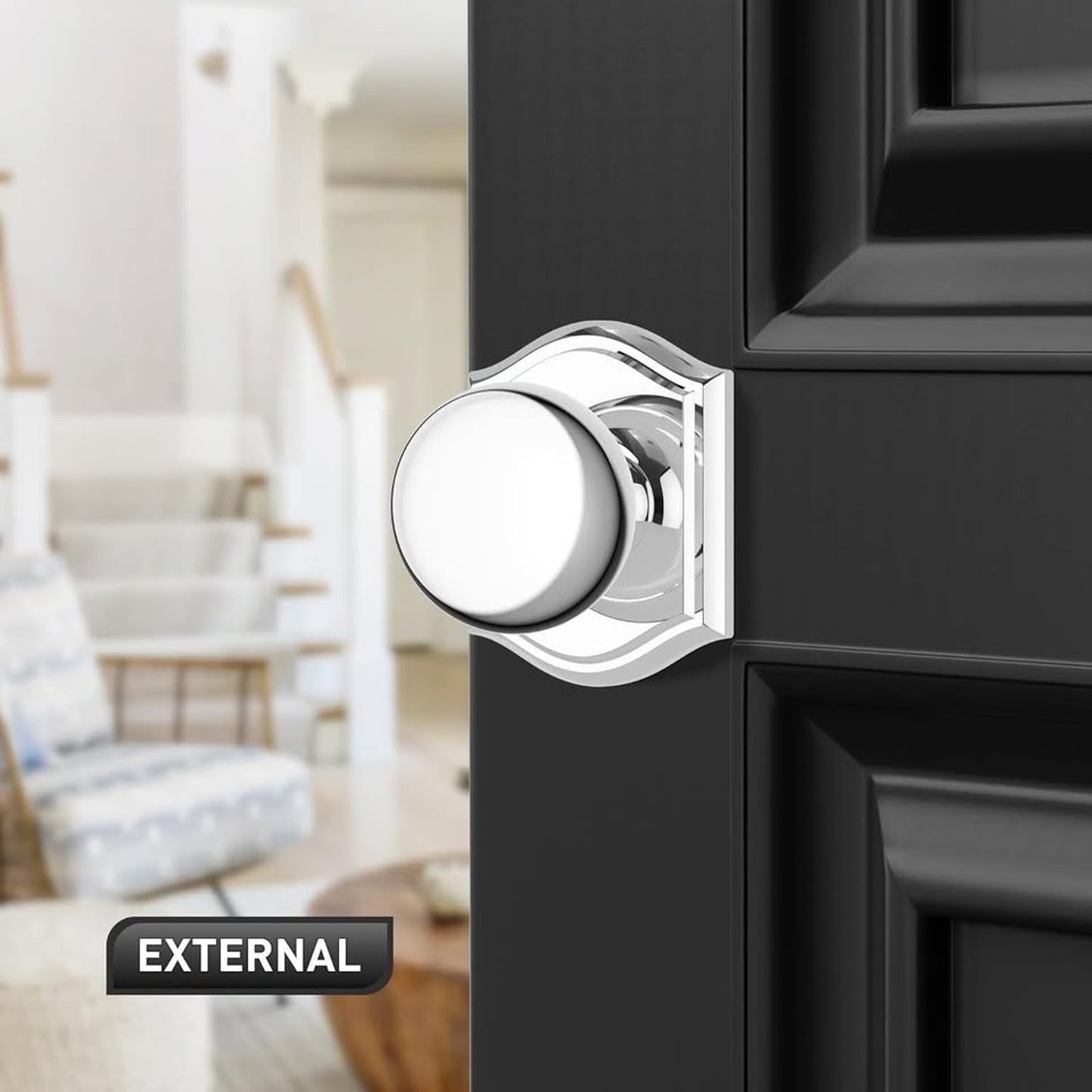 Newlaking Door Knobs Interior, Classic Decorative Bright Chrome Privacy DoorKnob