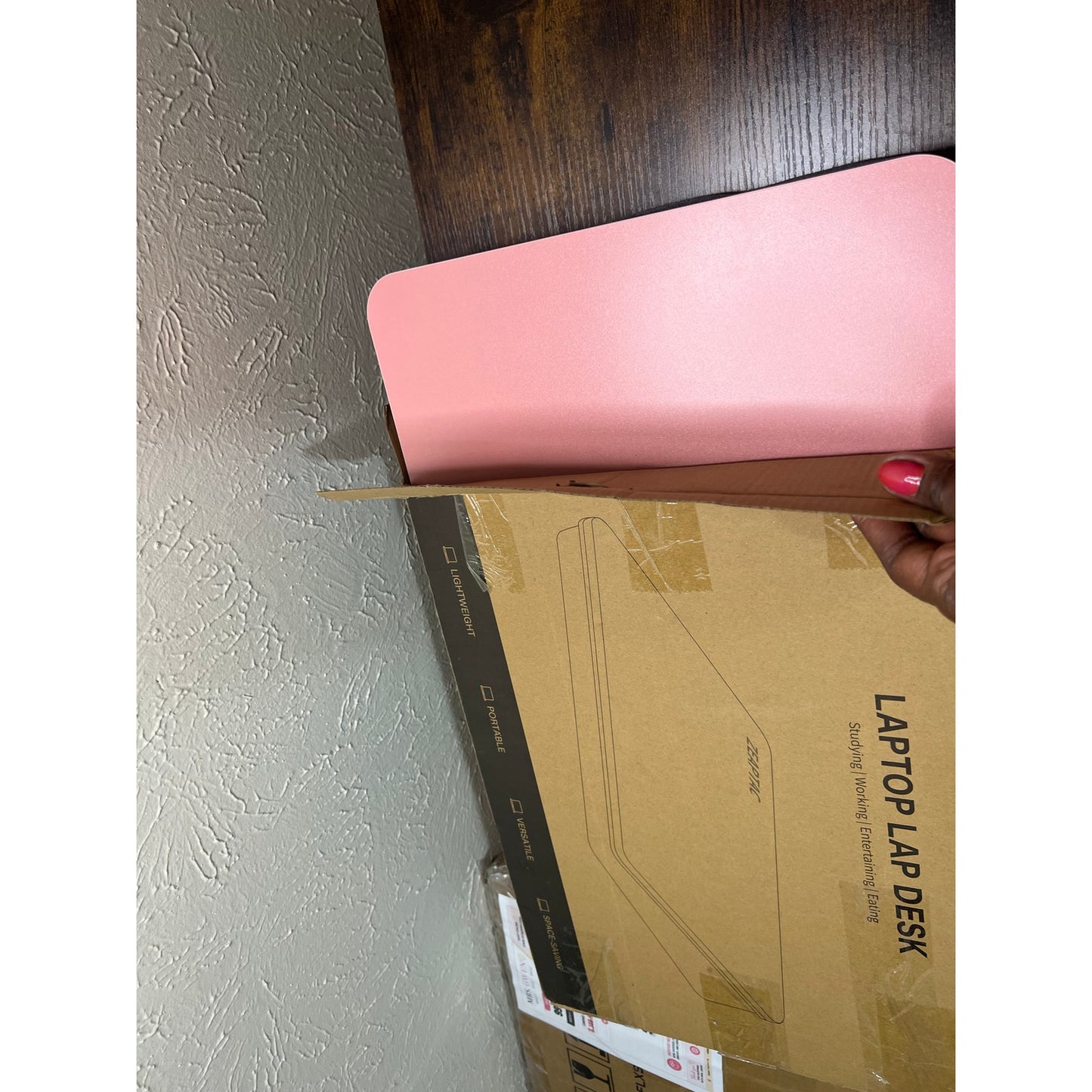 ZEAPTAC Lap Desk With Pillow Cushion, Portable Bed Desk, Fits Up To 15.6"-Pink