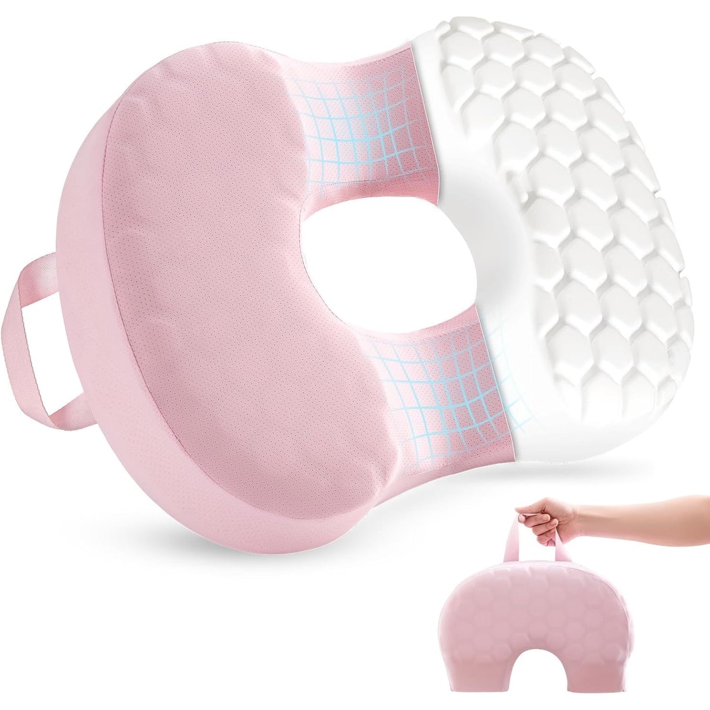 Sino Salected Portable Donut Pillow, Doughnut Pillow For Tailbone Pain, Non-Slip Removable Cover, Hemorrhoid Cushion For Postpartum ? Sciatica, Memory Foam Seat Cushion, Pink.