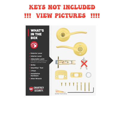Kwikset Sedona Entry Door Handle With Lock And Key, Secure Keyed Reversible Lever Exterior, For Front Entrance And Bedrooms, Satin Brass, Pick Resistant Smartkey Rekey Security And Microban (No keys / Missing)