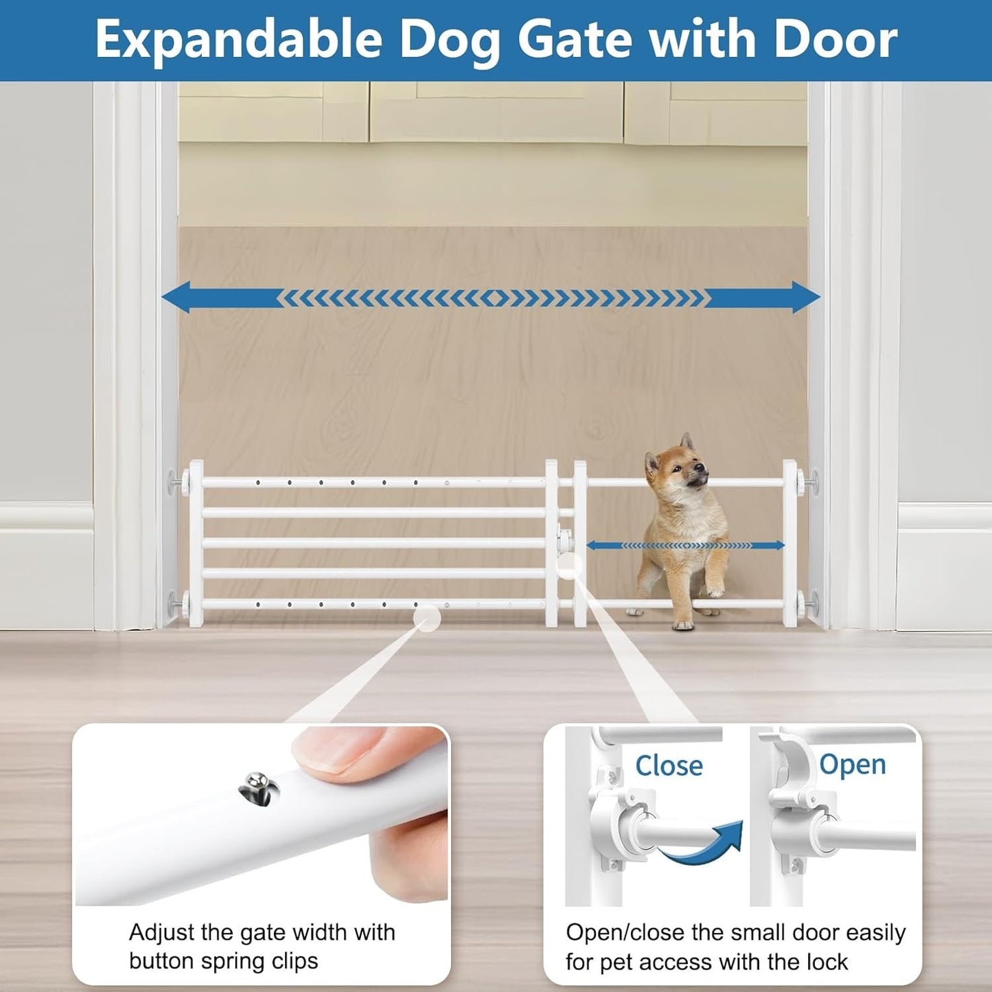 Malier Dog Gate With A Small Door, Extra Wide All Metal Short Dog Gate Pet Gate For Stairs, 10'' Tall Pressure Mount Easy Step Over Puppy Gate Low Gate For Doorways.