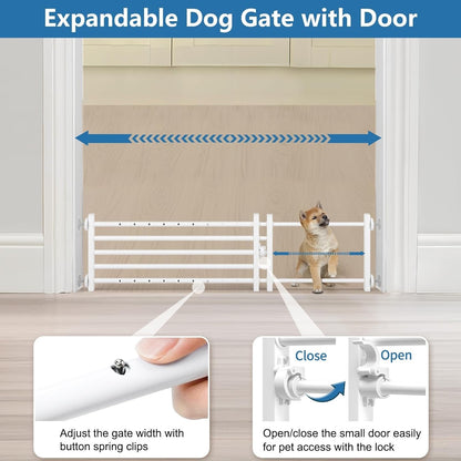 Malier Dog Gate With A Small Door, Extra Wide All Metal Short Dog Gate Pet Gate For Stairs, 10'' Tall Pressure Mount Easy Step Over Puppy Gate Low Gate For Doorways.