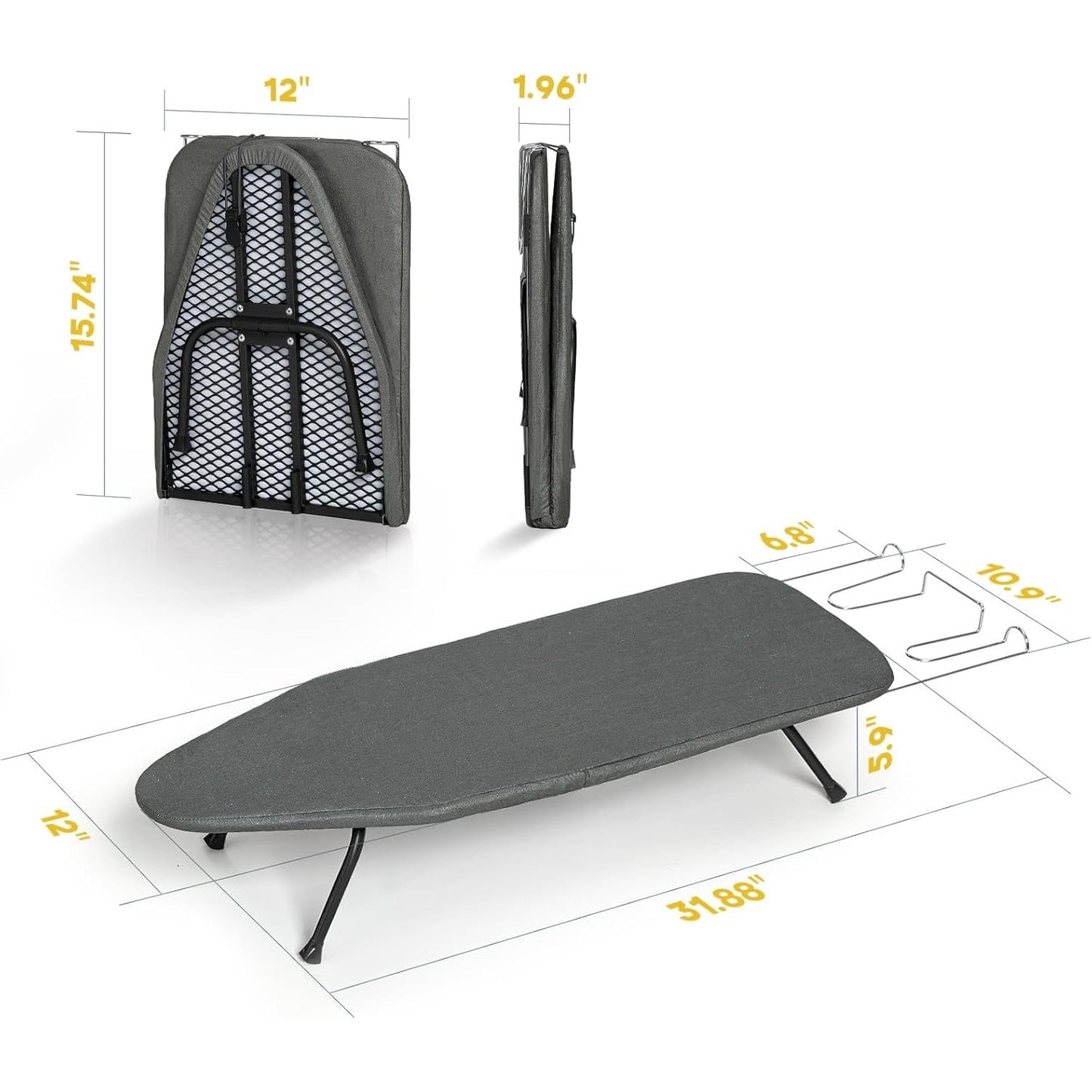 Small Ironing Board Tabletop, RAINHOL Compact Portable Iron Board Foldable With Cover And Pad, Countertop Mini Ironing Table For Travel And Space Saving, 31"X12", Black.