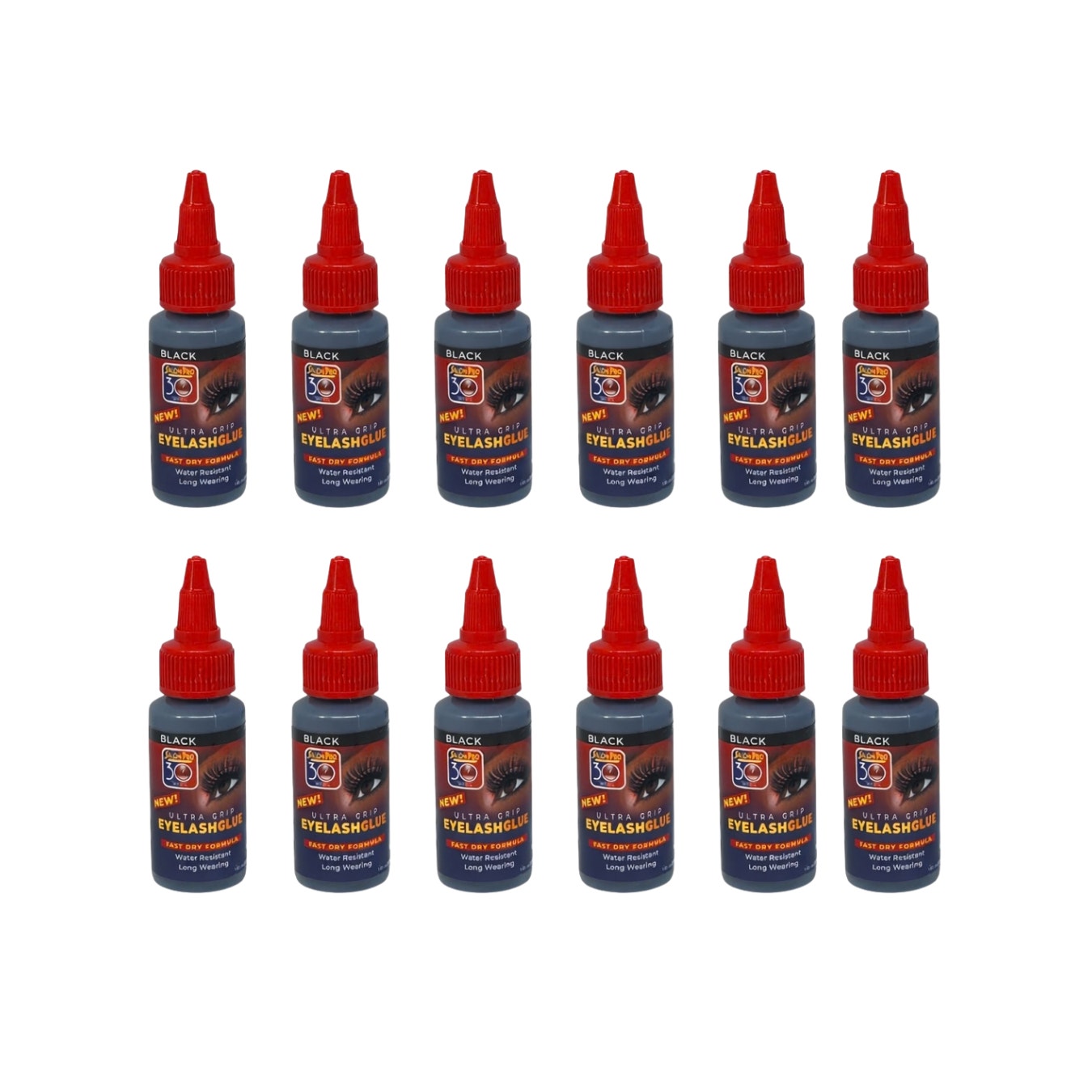 Salon Pro 30 Second Eyelash Glue 12 Bottles for Strip Lashes 1 Fl. oz ea (Black)