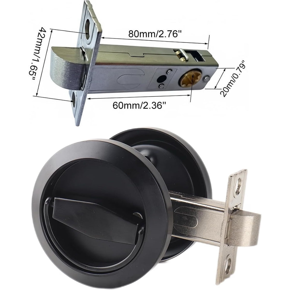 Dixiao Black Round Recessed Door Knob, Flat Door Knobs | Stainless Steel-Black
