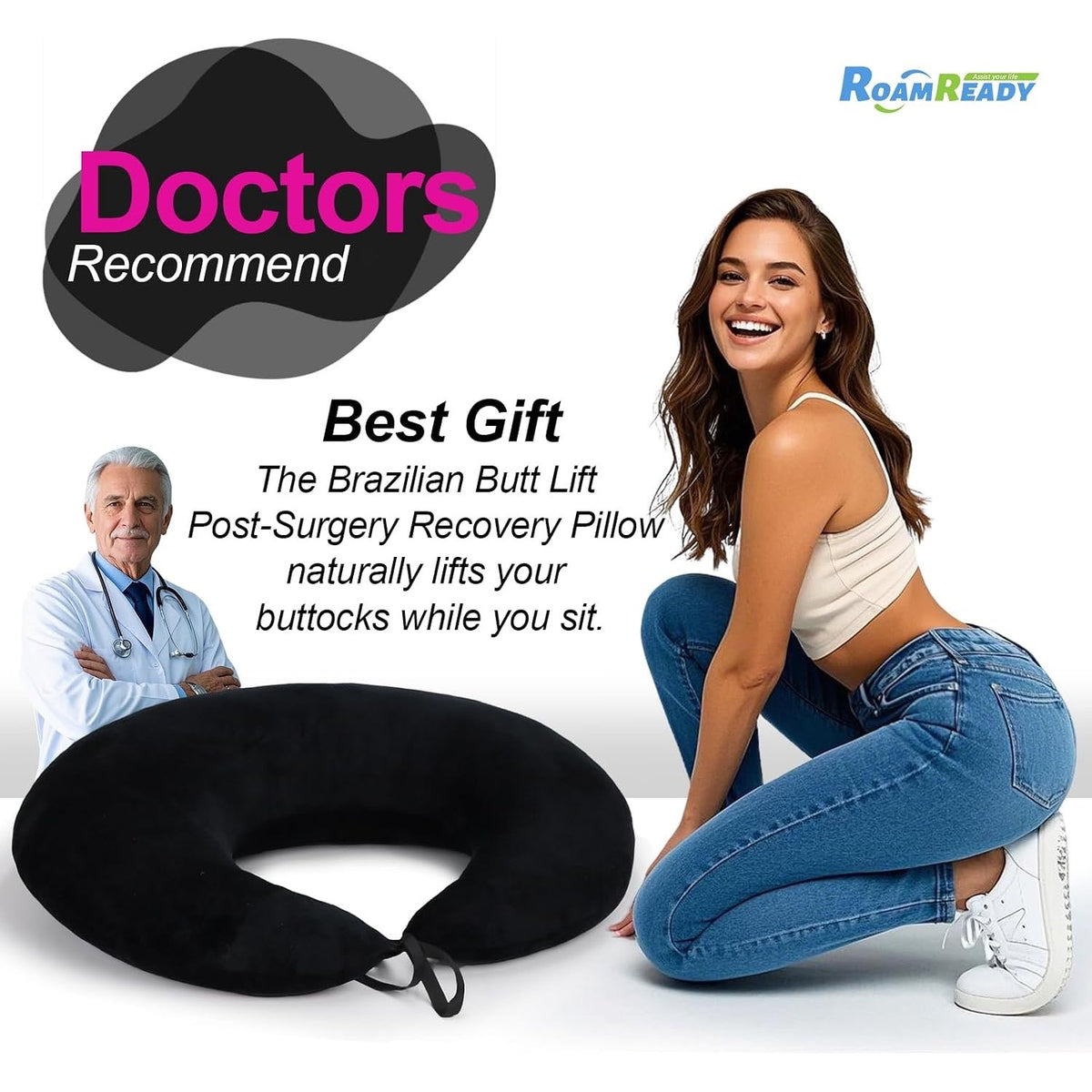 BBL Pillow After Surgery for Butt Sleeping Sitting Driving Donut Hemorrho(Black)