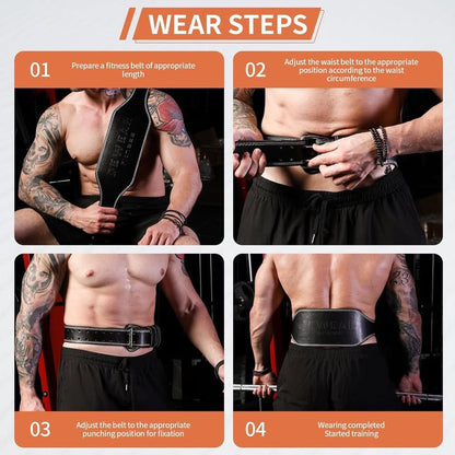 Leather Weight Lifting Belt, 4”& 6”Padded Lumbar Back Support6" Brown,L 24"-35")