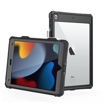 MRUOZRUI 10.2 Waterproof Case Compatible With IPad 9th 8th 7th Generation 2021/2020/2019, Built-In Screen Protector With Strap Stand Pencil Holder, Full Body Heavy Duty Protective Shockproof-Black/Gray. (small crack)