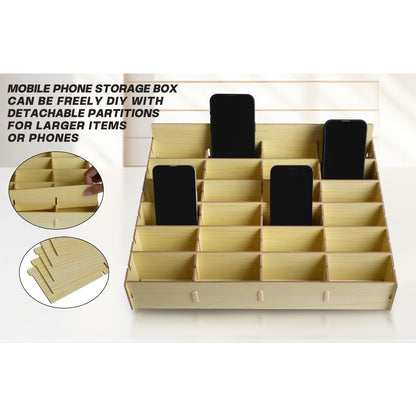 HengTianMei HTM 48 Grid Wooden Cell Phone Holder Desktop Organizer Storage Box