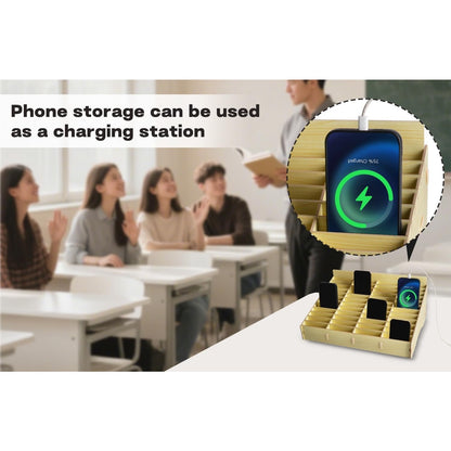 HengTianMei HTM 48 Grid Wooden Cell Phone Holder Desktop Organizer Storage Box