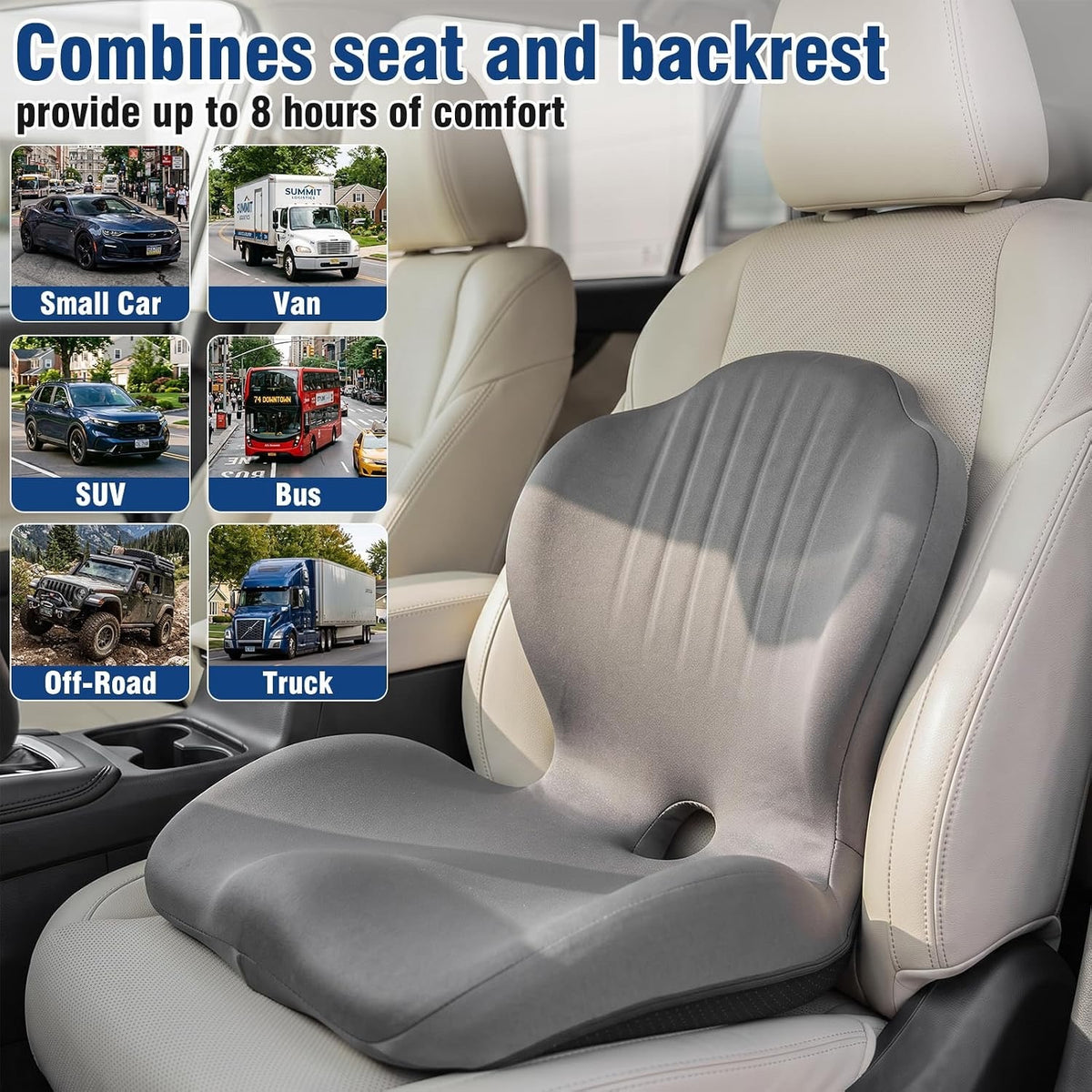 Car Seat Cushion Office Chair Cushion with Lumbar Support Pillow-GRAY