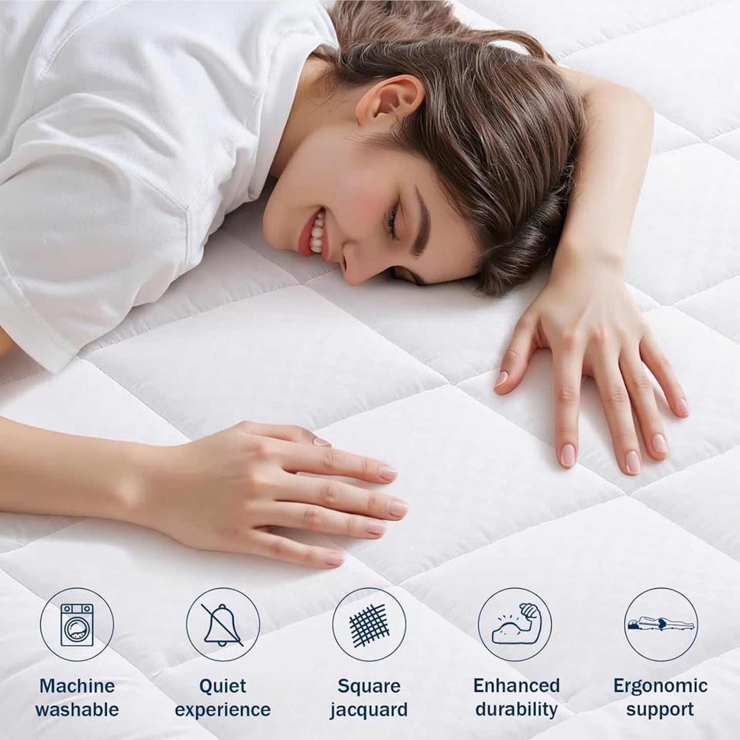 OLANLY Full Quilted Fitted Mattress Pad, Elastic Fitted Mattress Topper-White