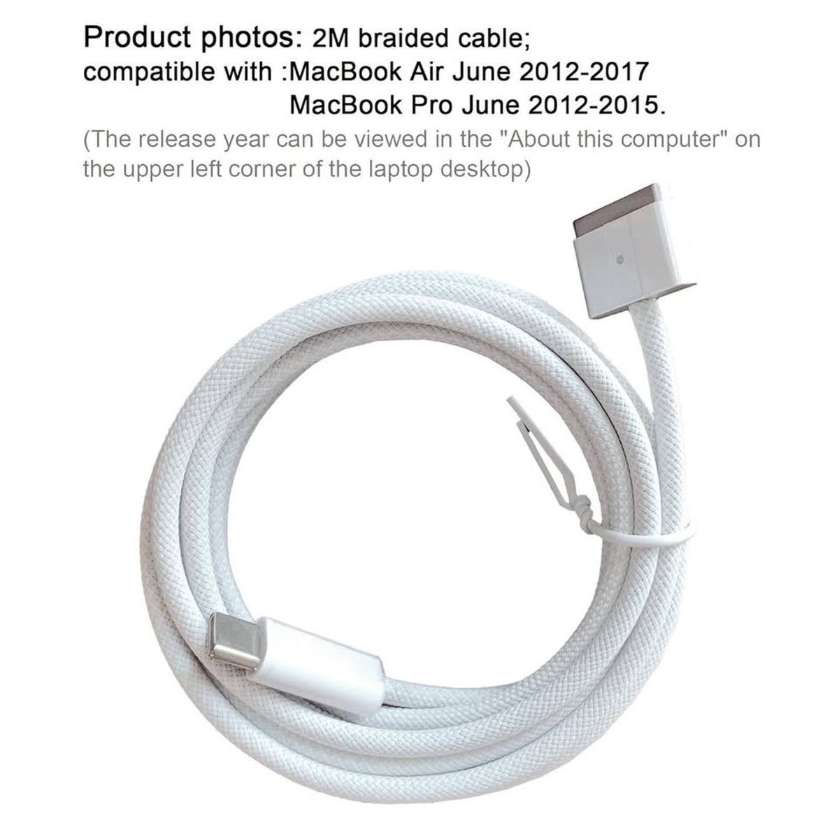 60W USB C To Magnetic2 Nylon Braided Cable,White 6.6ft Fast Charging Cable?Compa