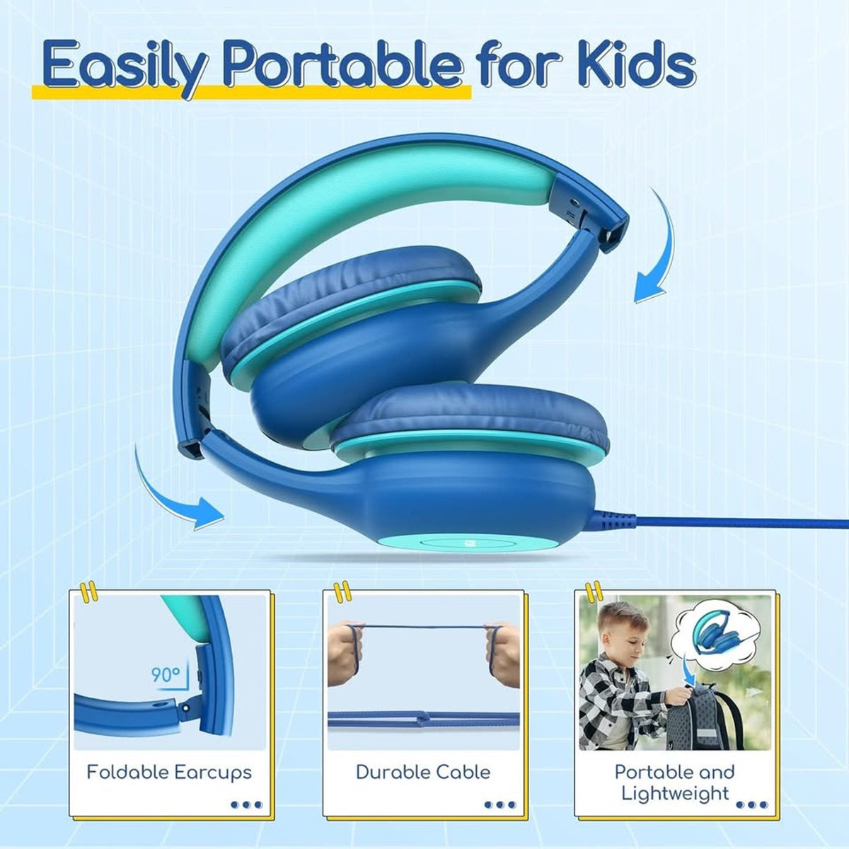 EarFun Kids Headphones Wired With Microphone, 85/94dB Volume Limit Headphon-Blue