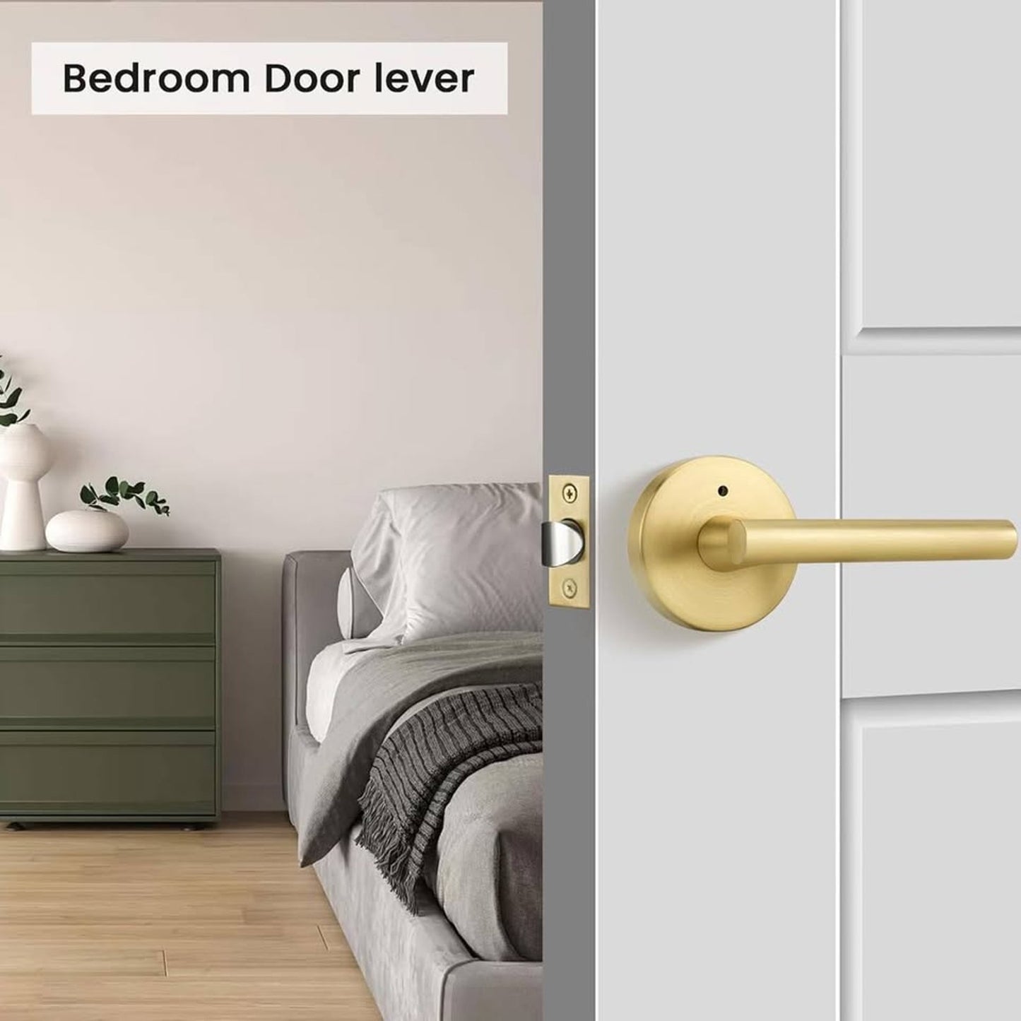 Goldenwarm 1 Pack Gold Door Handles Interior, Brushed Gold Privacy Lever Door