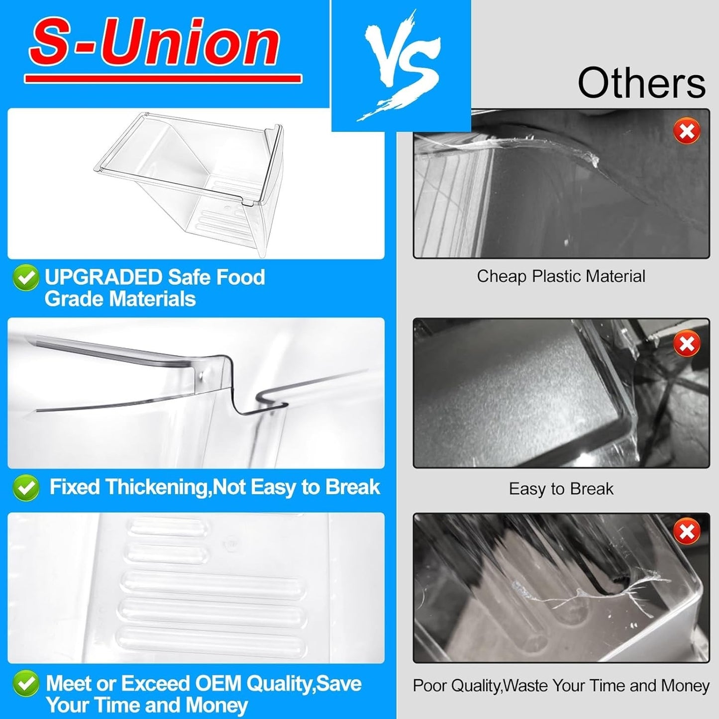[2 PACK] Upgraded 240337103 Refrigerator Crisper Drawers Bins CompatibleFrigidai