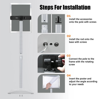 Golemas Sign Stand For Display, 11lbs Integrated Rod Heavy Duty Pedestal Floor Signage Stand Holder, For Outdoor Or Indoor Advertising (8.5 X 11, Silver)