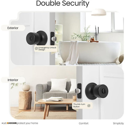 HOSOM Privacy Door Knob With Lock, Matte Black Door Knob Set Door Handles-Black