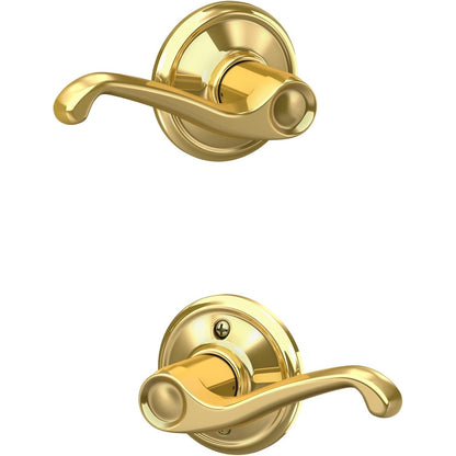 Schlage F10 V FLA 605 Flair Door Lever, Hall & Closet Passage Lock, Bright Brass