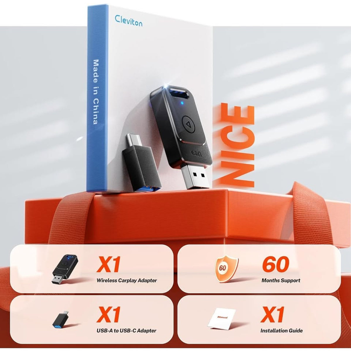 Cleviton For Apple Carplay Wireless Adapter,3X Fast Auto-Connect,No LatencyBLACK