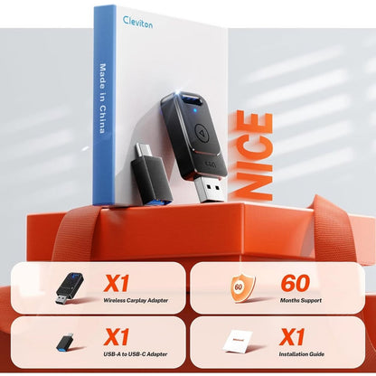 Cleviton For Apple Carplay Wireless Adapter,3X Fast Auto-Connect,No LatencyBLACK