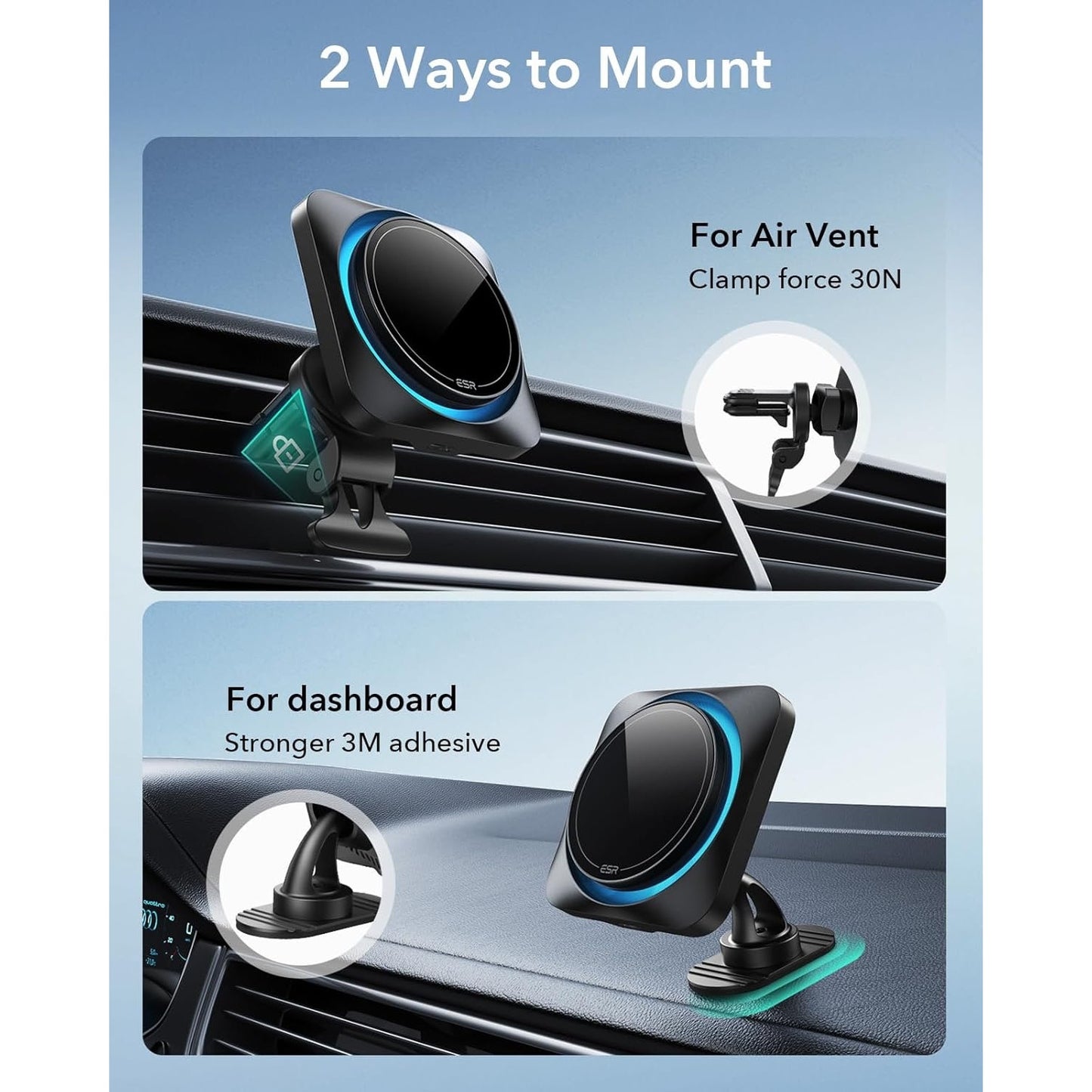 ESR For 15W MagSafe Car Mount Charger With CryoBoost, Phone Cooling MagSafe Car Charger, Air Vent/Dashboard Wireless Charging For IPhone 17/16/15/14/13/12, S25 Series, Pixel 10, Fast Charger