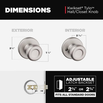 Kwikset Tylo Interior Passage Door Knob, Handle For Closet And Hallway Doors, Non-Locking Doorknob In Satin Nickel, With Microban Protection, 1 Count (Pack Of 1).